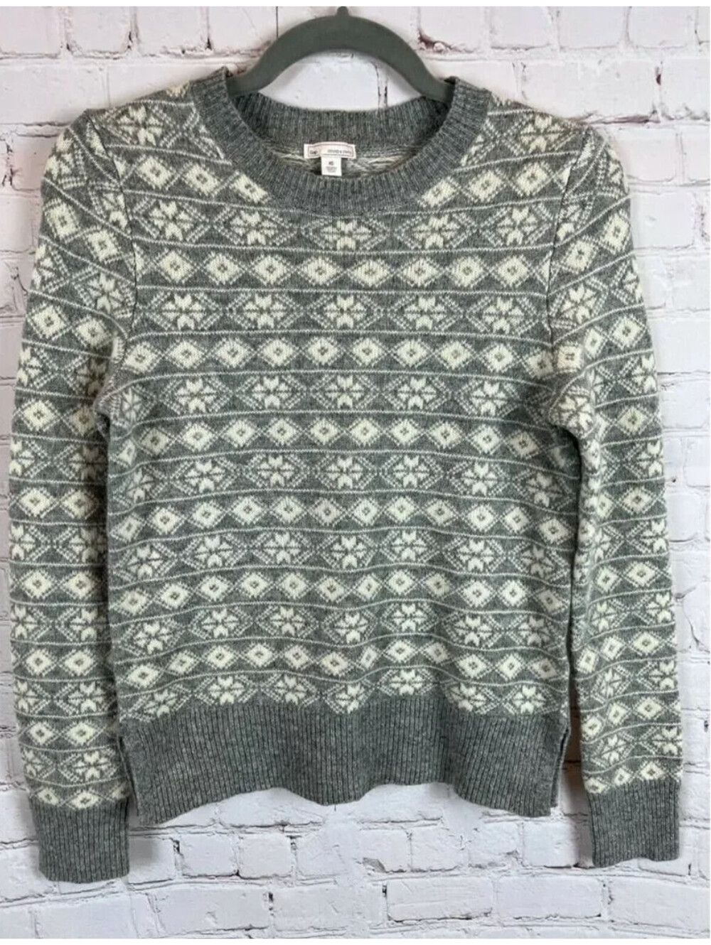 GAP lambs wool blend gray white aztec southwestern sweater pullover XS